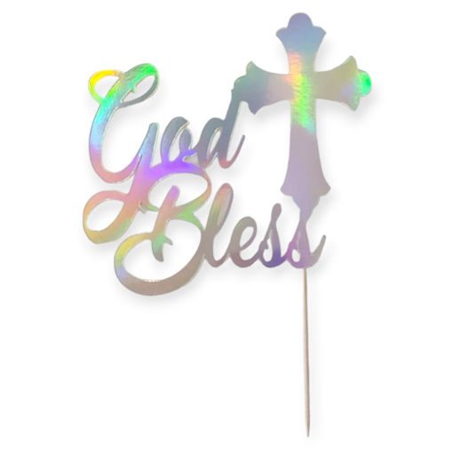 Picture of GOD BLESS IRIDISCENT CAKE TOPPER